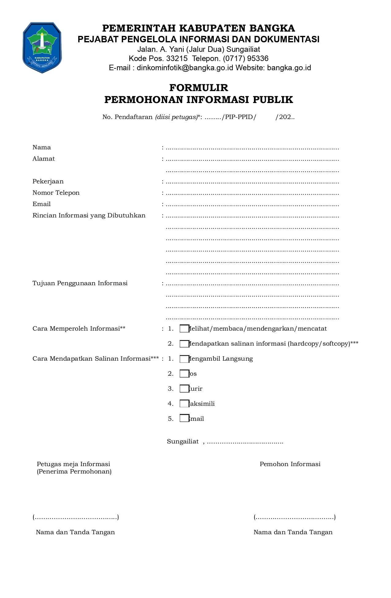 FORMULIR  PERMOHONAN INFORMASI PUBLIK
