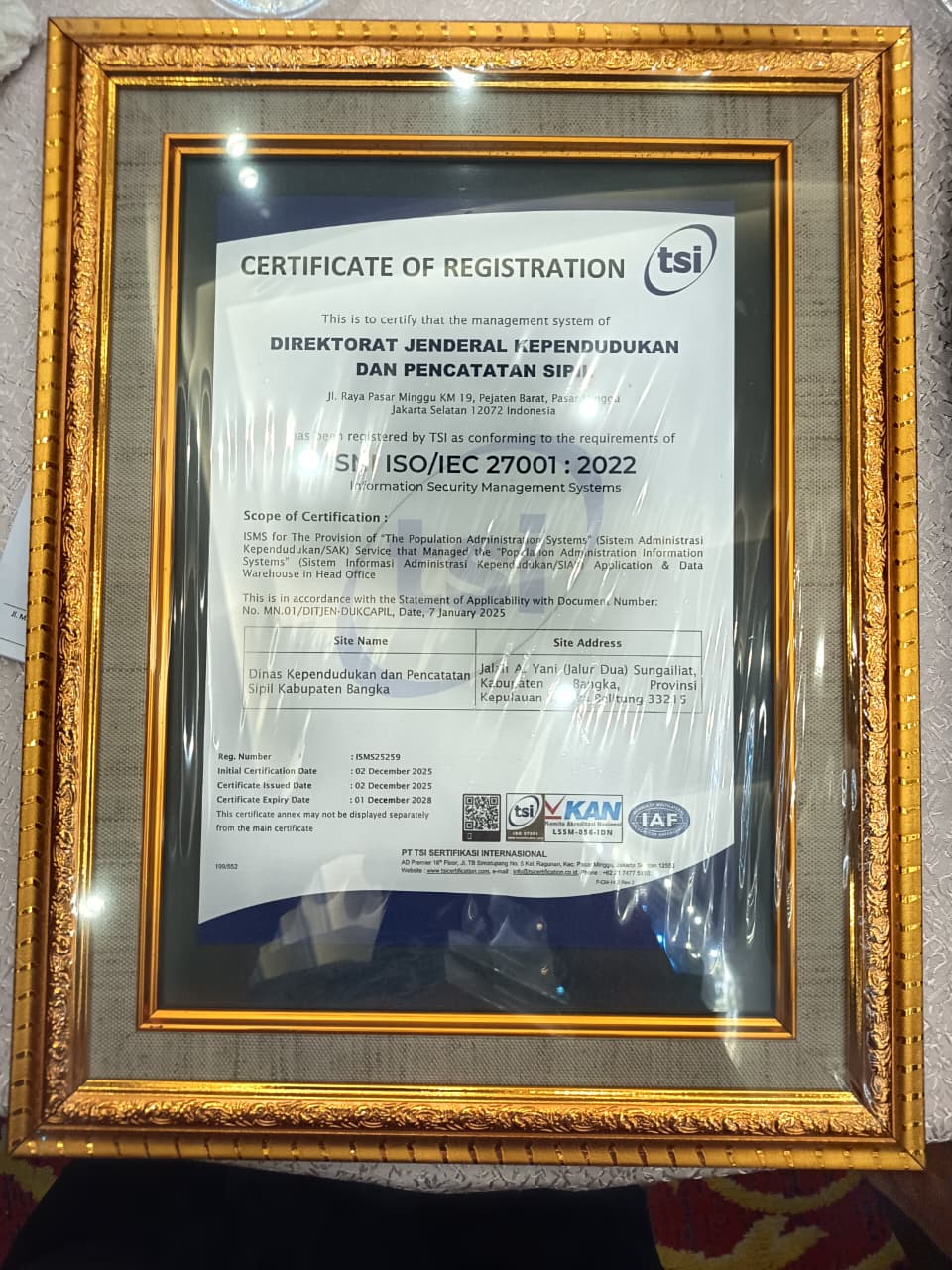 Disdukcapil Kabupaten Bangka Raih Sertifikasi ISO/IEC 27001:2022, Perkuat Komitmen Keamanan Informasi